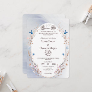 Carte de Nikkah musulmane Bismillah bleu et or