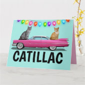 CARTE DE NOËL 1ÈRE CLASSE CHAT PINK CADDY (Fleur jaune)