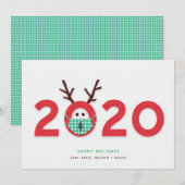 Carte de Noël 2020 Renne masqué à personnaliser (Devant / Derrière)