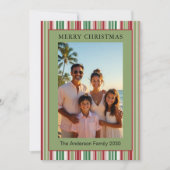 Carte de Noël 2 Photo Rayée Rouge & Vert (Devant)