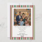 Carte de Noël 2 Photo Rayée Rouge & Vert (Dos)