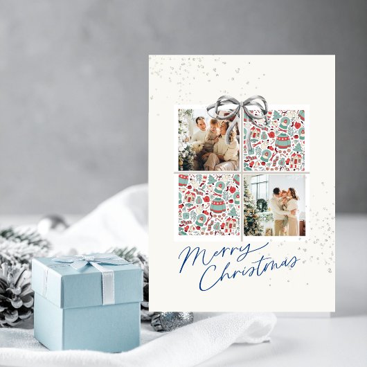 Carte de Noël 2 photos Cadeau Pull Moche Nœud Arge
