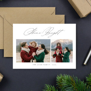 Carte de Noël 2 Photos Écriture Élégante Brillez