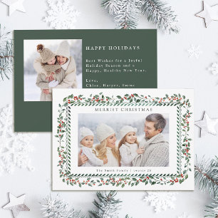 Carte de Noël 2 photos Élégante à Baies de Houx