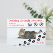 Carte de Noël 3x5 - Chat se précipitant dans la ne (Debout devant)