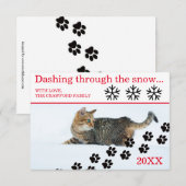 Carte de Noël 3x5 - Chat se précipitant dans la ne (Devant / Derrière)