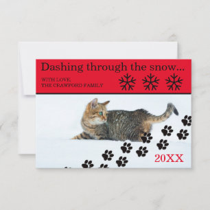 Carte de Noël 3x5 - Chat se précipitant dans la ne