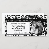 Carte de Noël 4x8 Black Damask Ribbon Frame (Devant / Derrière)