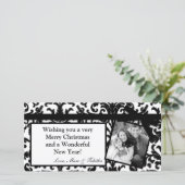 Carte de Noël 4x8 Black Damask Ribbon Frame (Debout devant)