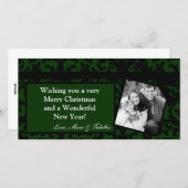 Carte de Noël 4x8 Green Damask Ribbon Frame (Devant / Derrière)