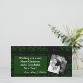 Carte de Noël 4x8 Green Damask Ribbon Frame (Debout devant)