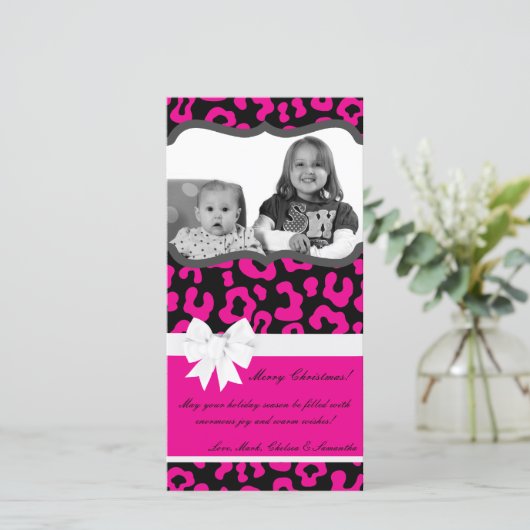 Carte de Noël 4x8 Hot rose noir Cheetah (Debout devant)