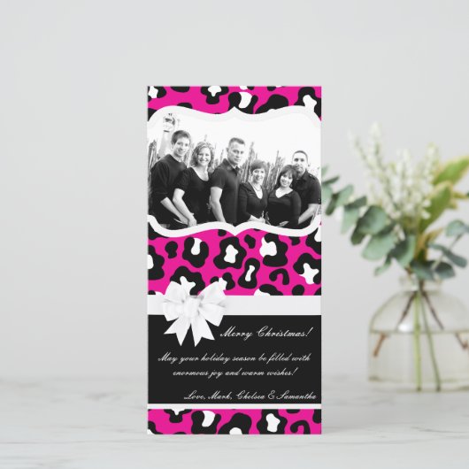 Carte de Noël 4x8 Hot rose noir Cheetah (Debout devant)