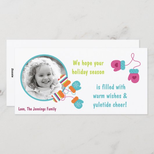 Carte de Noël 4x8 Modern Color Mitten (Devant / Derrière)