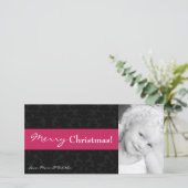 Carte de Noël 4x8 noir rose Damas cadre photo (Debout devant)