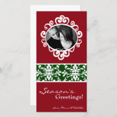 Carte de Noël 4x8 Red Green Damask Frame (Devant / Derrière)