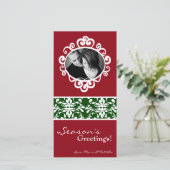 Carte de Noël 4x8 Red Green Damask Frame (Debout devant)