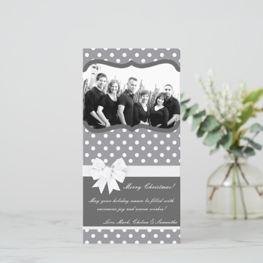 Carte de Noël 4x8 rose chaud noir Polka point phot (Debout devant)