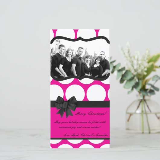 Carte de Noël 4x8 rose chaud noir Polka point phot (Debout devant)