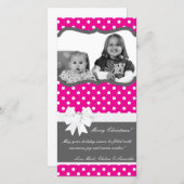 Carte de Noël 4x8 rose chaud noir Polka point phot (Devant / Derrière)