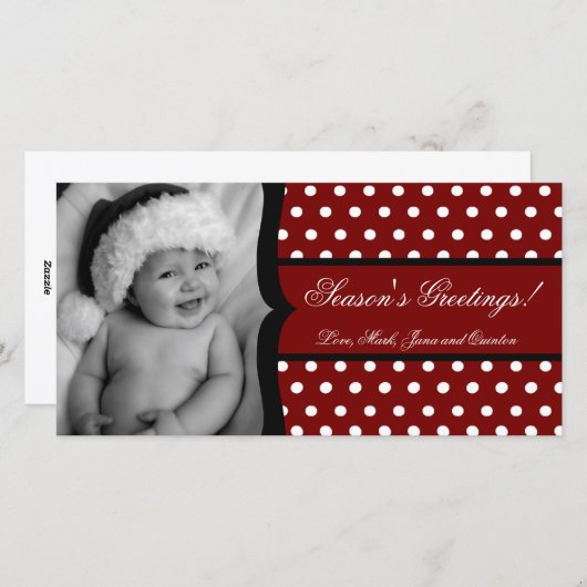 Carte de Noël 4x8 Rouge blanc Polka Dot Frame (Devant / Derrière)