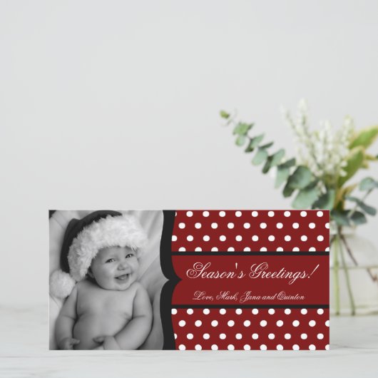 Carte de Noël 4x8 Rouge blanc Polka Dot Frame (Debout devant)