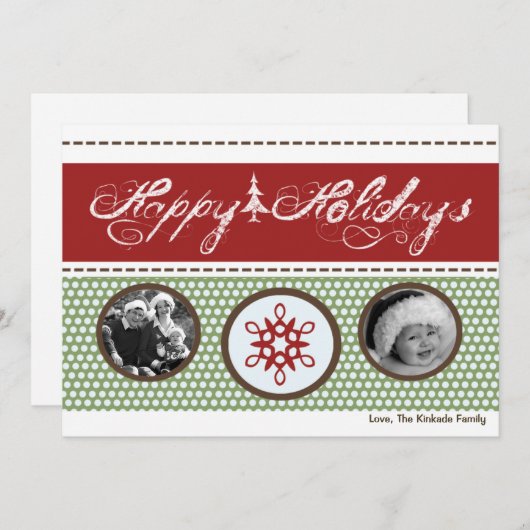 Carte de Noël 5 x 7 Rouge Vert Polka Dot (Devant / Derrière)