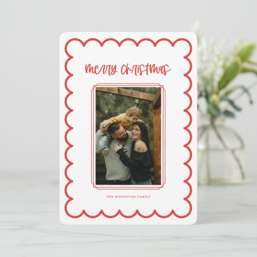 Carte de Noël à cadre de pétoncle rouge et blanc (Debout devant)
