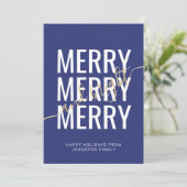 Carte de Noël à carreaux bleu marine joyeuse et lu (Debout devant)