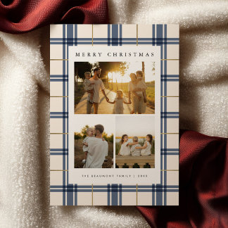 Carte de Noël à carreaux bleus avec photo
