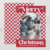 Carte de Noël à carreaux rouge rétro (Devant / Derrière)
