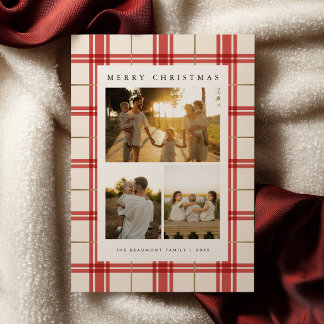 Carte de Noël à carreaux rouges avec photo