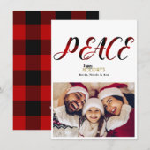 Carte de Noël à carreaux rouges de la PAIX (Devant / Derrière)
