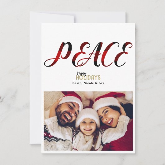 Carte de Noël à carreaux rouges de la PAIX (Devant)