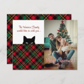 Carte de Noël à carreaux rouges pour chat sournois (Devant / Derrière)