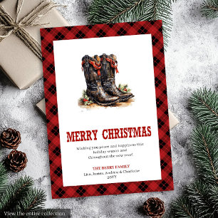 Carte de Noël à carreaux Western Boots Buffalo