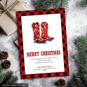 Carte de Noël à carreaux western de ferme Buffalo