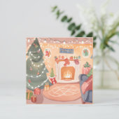 Carte de Noël à cheminée à l'aquarelle (Debout devant)