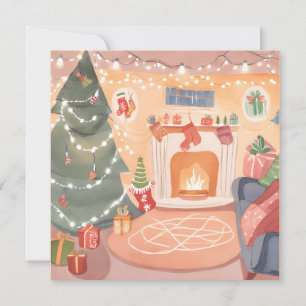 Carte de Noël à cheminée à l'aquarelle