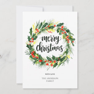 Carte de Noël à couronne élégante aquarelle Plus