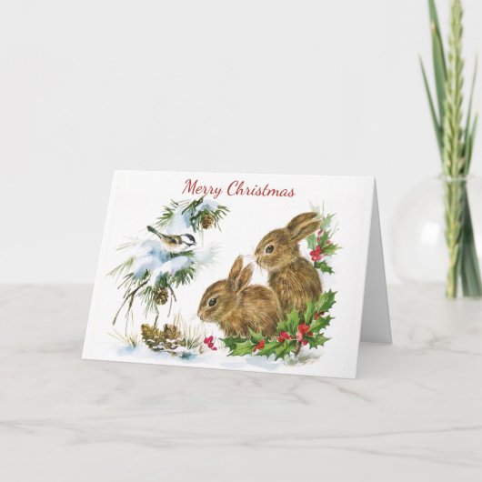 Carte de Noël à deux lapins (Devant)