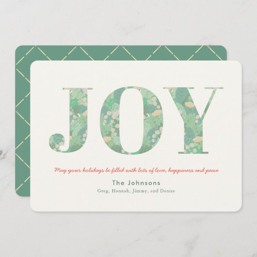Carte de Noël à feuillage vert JOY (Devant / Derrière)