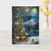Carte de Noël à horloge étoilée | Heure Abstraite (Fleur jaune)