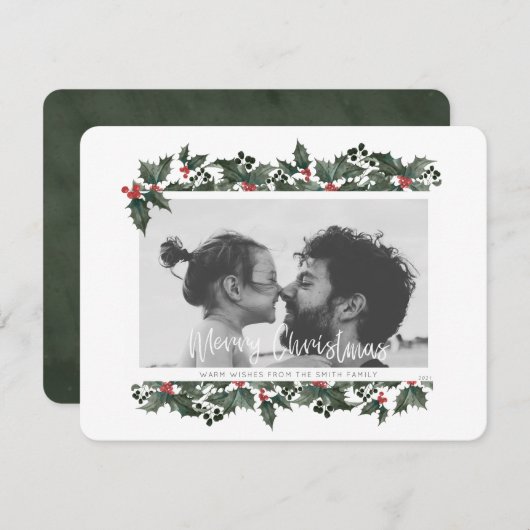 Carte de Noël à la frontière Holly (Devant / Derrière)