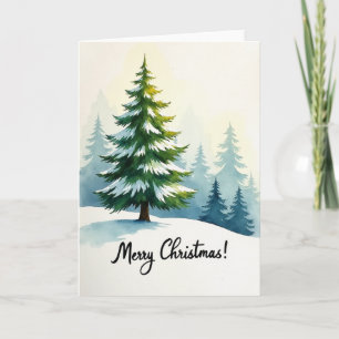 Carte de Noël à l'aquarelle avec arbre enneigé