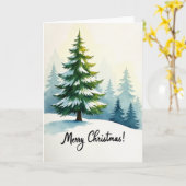 Carte de Noël à l'aquarelle avec arbre enneigé (Fleur jaune)