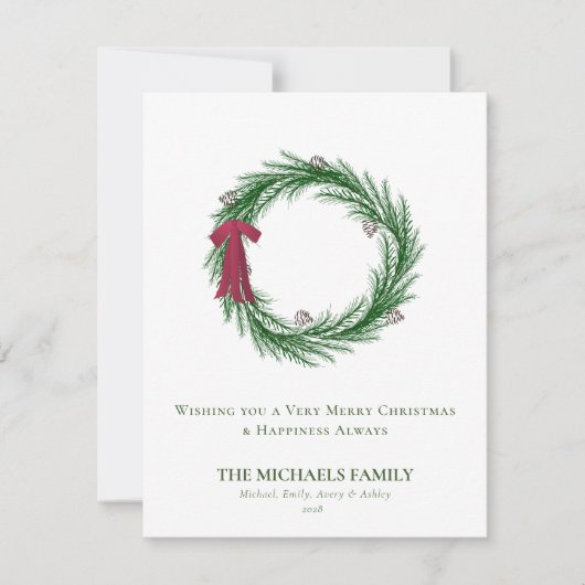 Carte de Noël à l'aquarelle avec pins et pommes de (Devant)