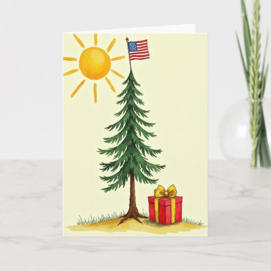 Carte de Noël à l'aquarelle avec un arbre (Devant)