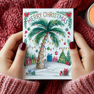 Carte de Noël à l'aquarelle avec un palmier