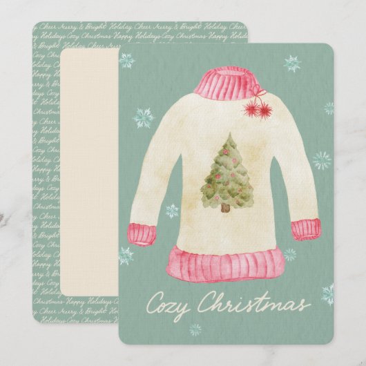 Carte de Noël à l'aquarelle avec un pull confortab (Devant / Derrière)